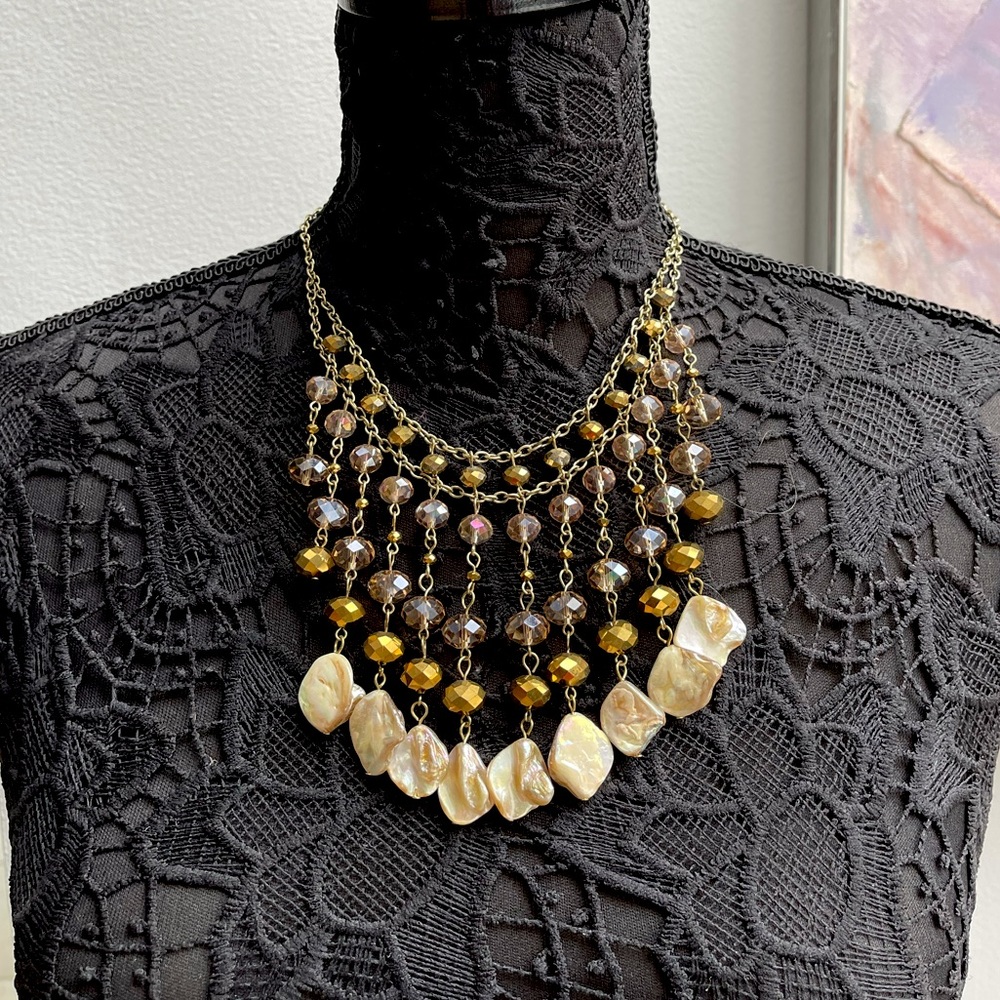 Laila Rowe Brown pearls and beads statement necklace